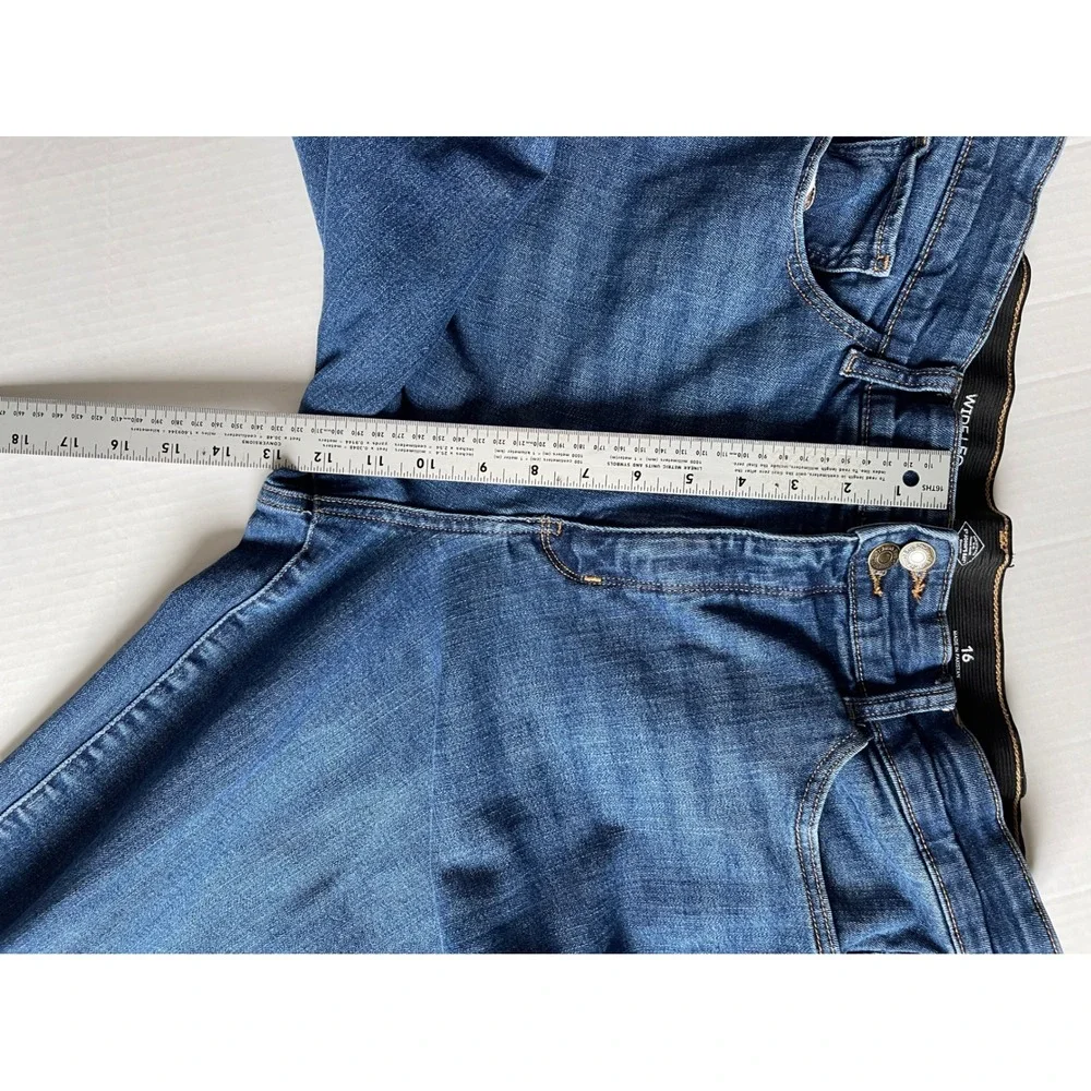 St Johns Bay Wide Leg Jeans Size 16 Stretch Elastic‎ Waist Comfort Denim